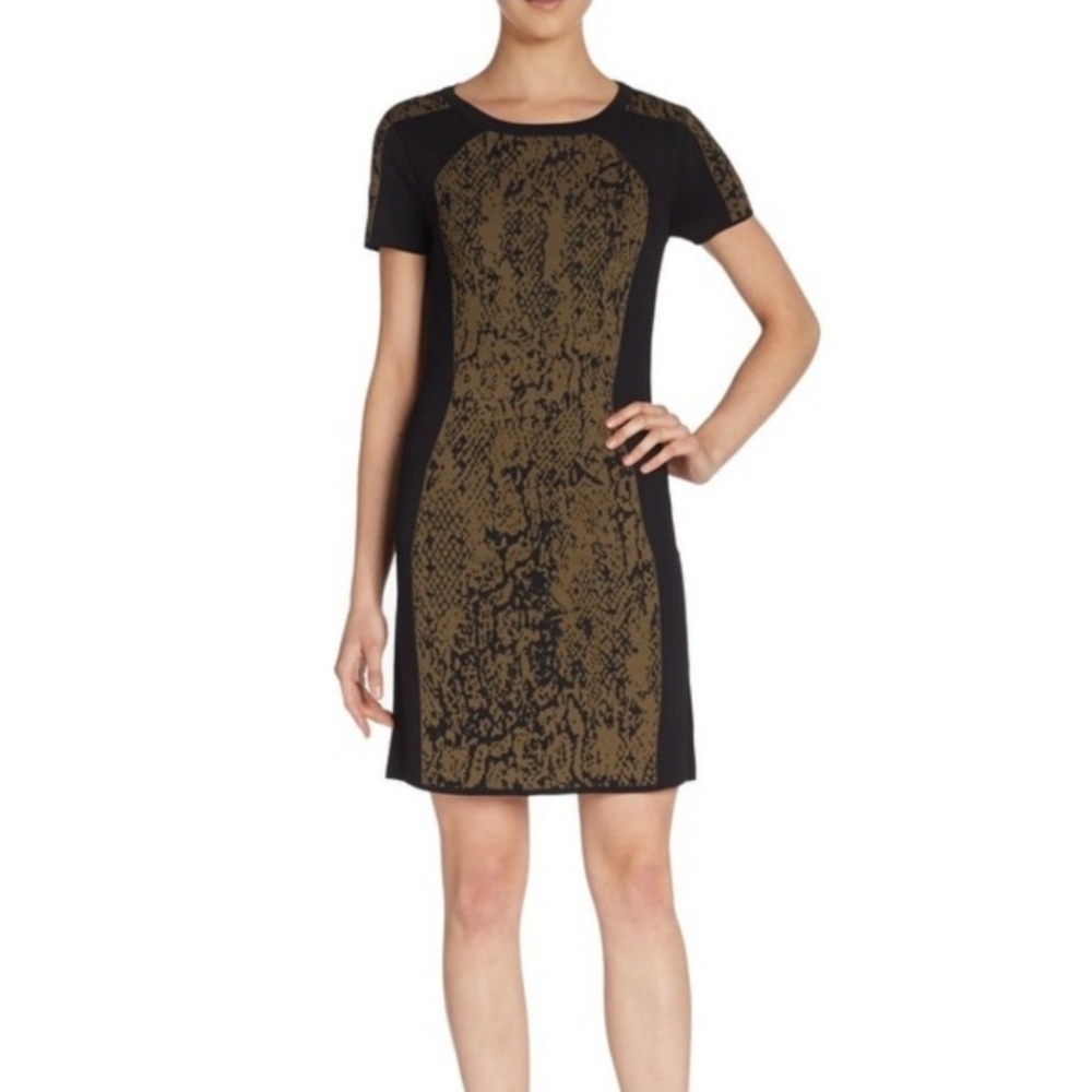 W118 by Walter Baker Knit Snake Print Form Fitting Mini Olive Dress Size L